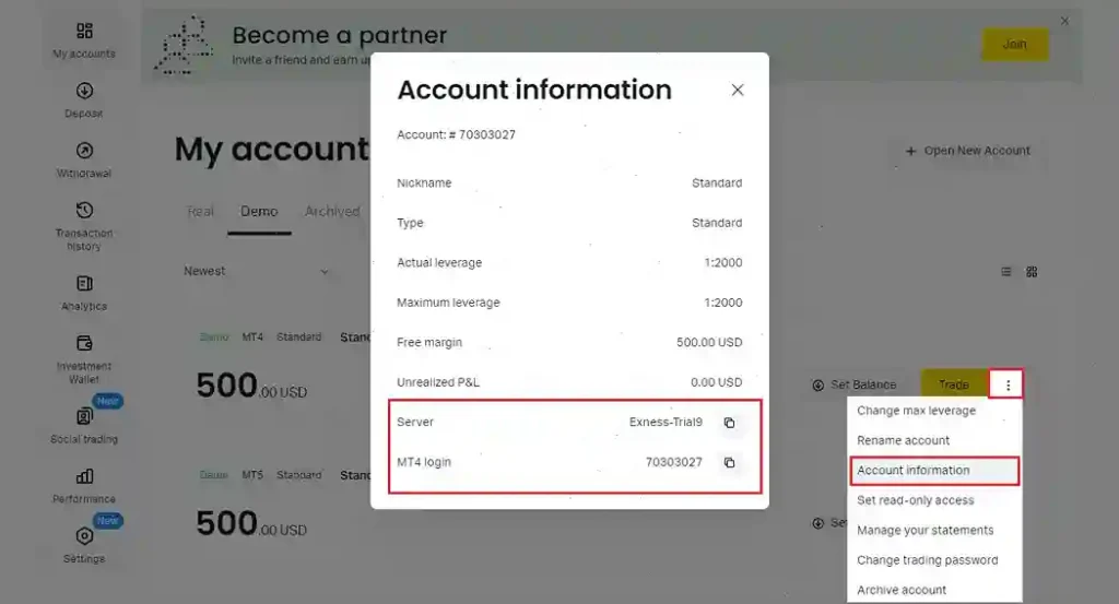 account info mt 4