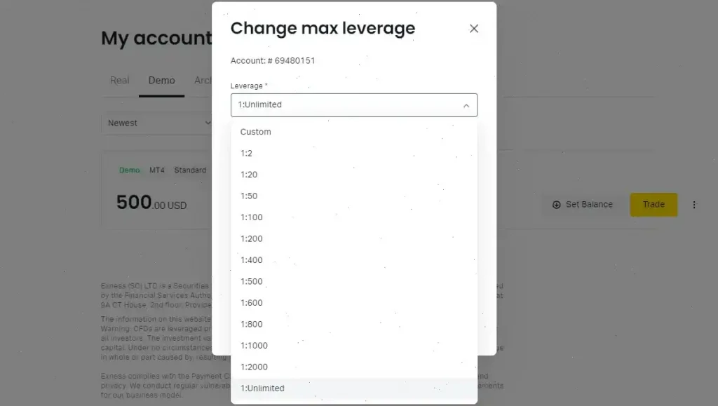 leverage exness change