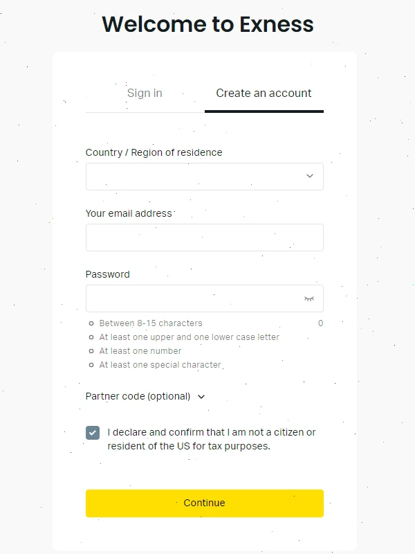 exness register