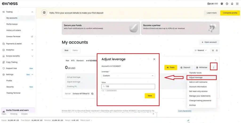 leverage exness change
