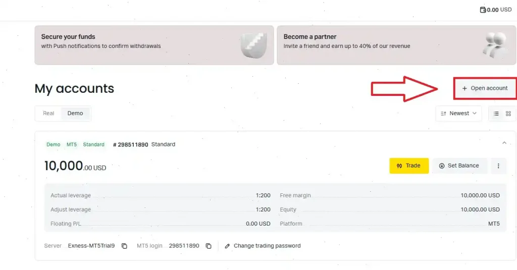 exness open new account